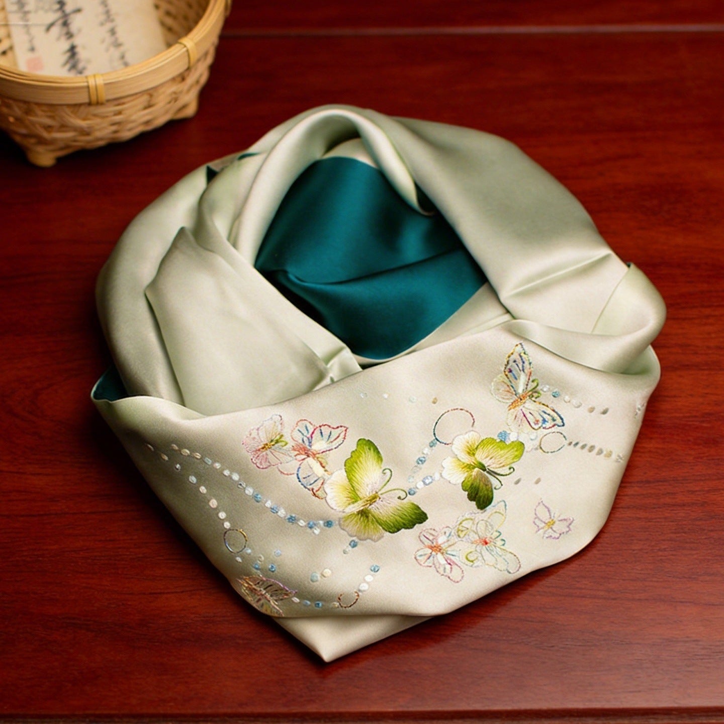 100% Mulberry Silk Su Embroidery Long Scarf