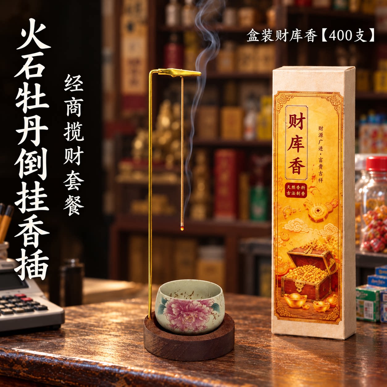 火石牡丹倒挂香插线香防飞灰香插茶室固定器熏香创意香夹线香底座