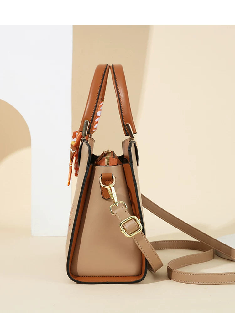 Three-Compartment Embroidered Handbag