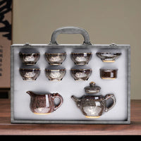 Jian Ware Tea Set with Gold Bamboo