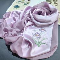 Hand-Embroidered Silk Chiffon Long Scarf