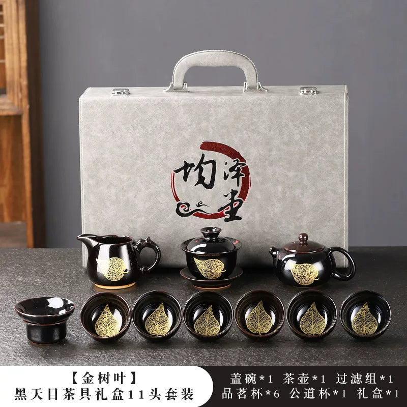 Black Tenmoku Gold Leaf Tea Set