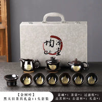 Black Tenmoku Gold Leaf Tea Set