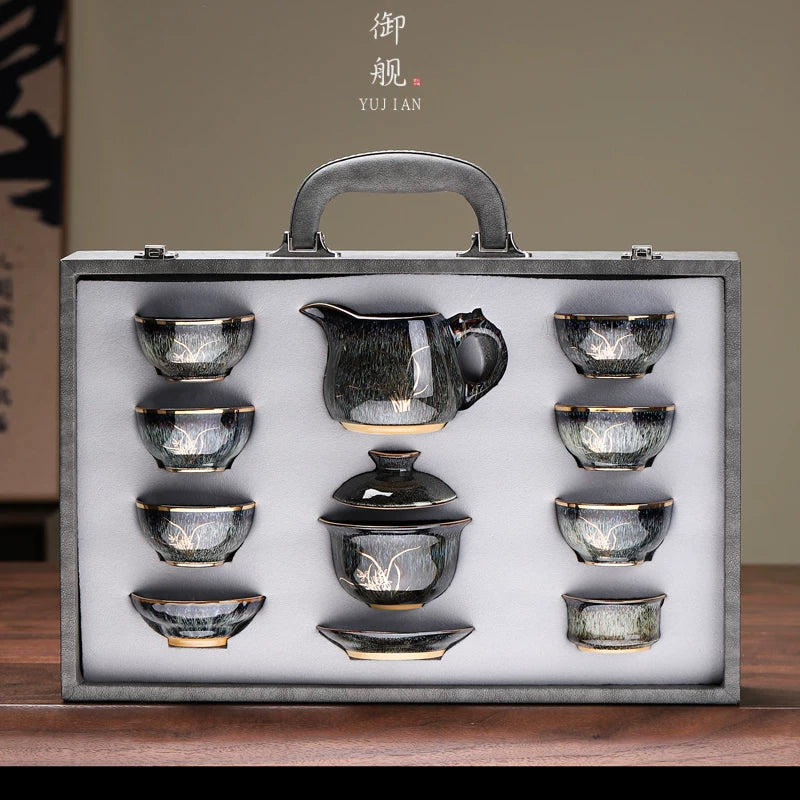 Jian Ware Kung Fu Tea Set with Orchid