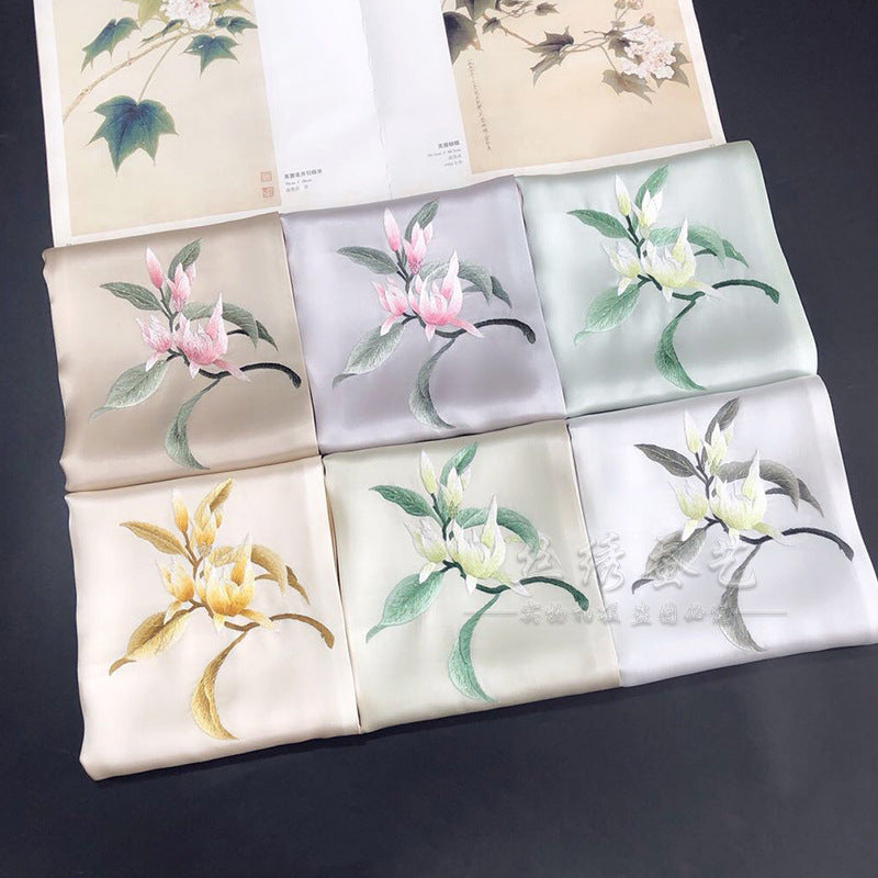 Su Embroidered Mulberry Silk Scarf, 155cm