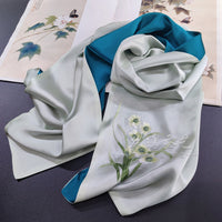 Su Embroidery Silk Long Scarf, Orange Tones