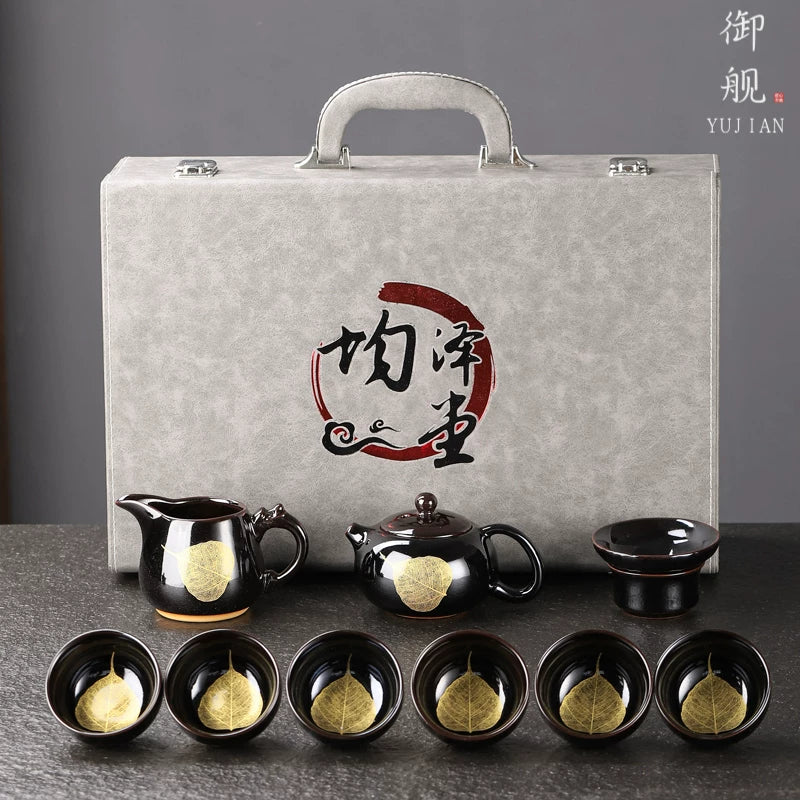 Black Tenmoku Gold Leaf Tea Set