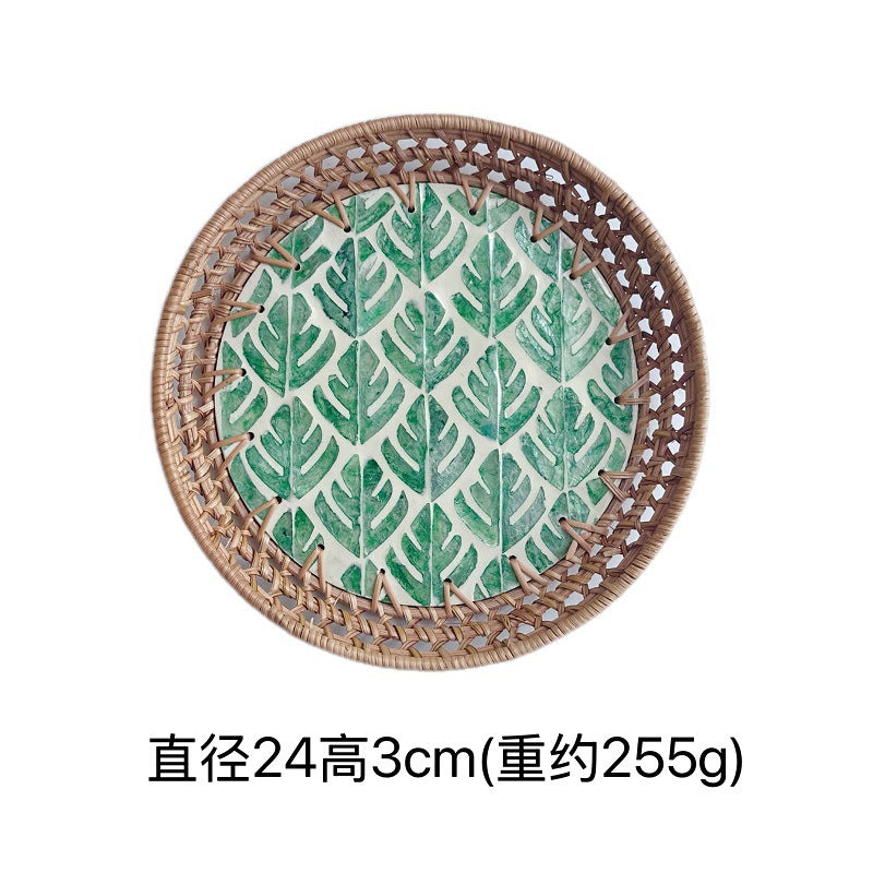 Openwork Rattan & Shell Tray