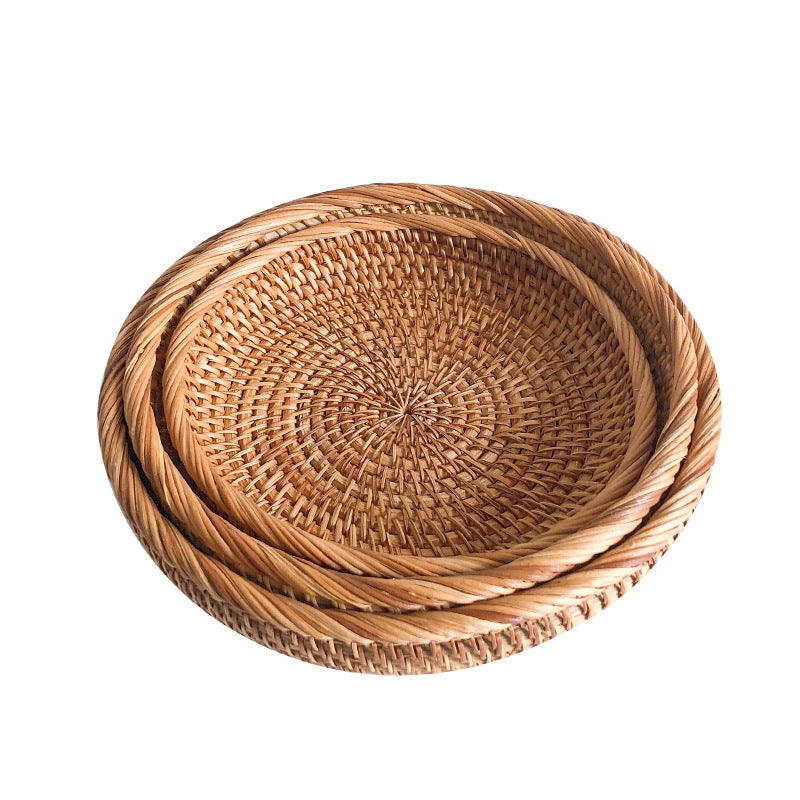 Shallow Round Rattan Tray