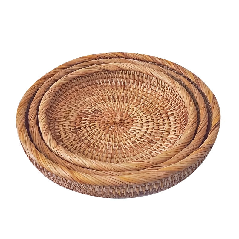 Shallow Round Rattan Tray