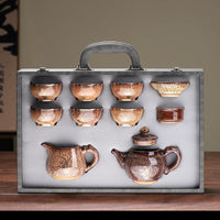 Jian Ware Tea Set with Gold Bamboo
