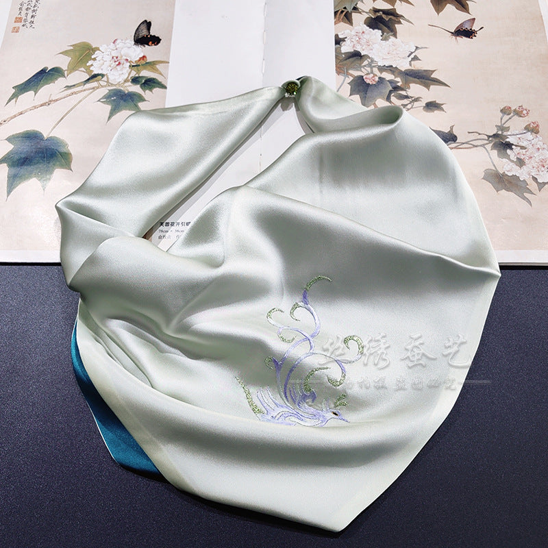 Mulberry Silk Embroidered Square Scarf 55cm