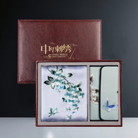 Embroidered Mulberry Silk Scarf and Wallet Set