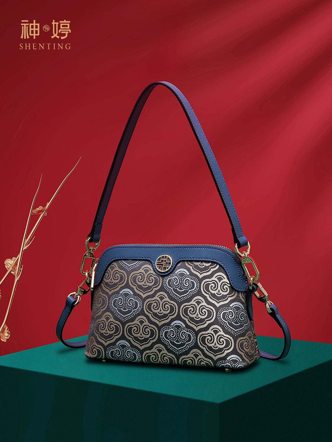 Zhuang Brocade Leather Crossbody Bag (Style 2)