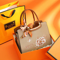 Three-Compartment Embroidered Handbag