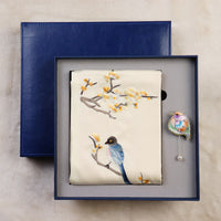 Magpie and Plum Silk Scarf with Brooch