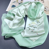 Hand-Embroidered Silk Chiffon Long Scarf