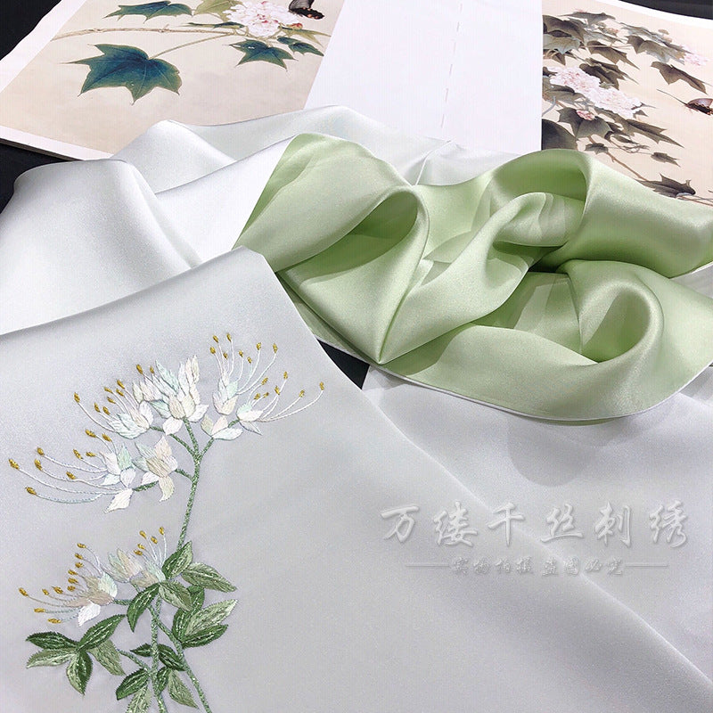 Hand Embroidered Mulberry Silk Scarf, Pastel