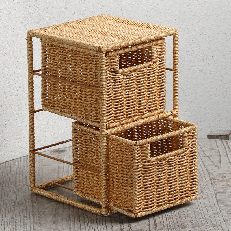 Faux Rattan Desktop Drawer Organizer