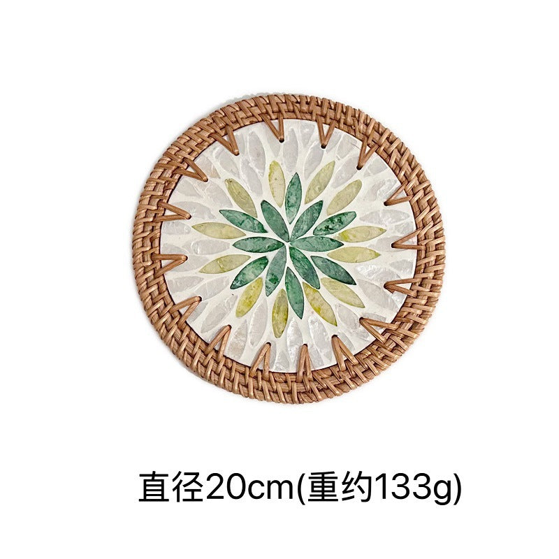 Rattan & Shell Coaster