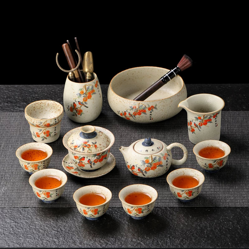 Fire-Red Stone Persimmon Ruyi Tea Set