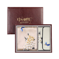 Embroidered Mulberry Silk Scarf and Wallet Set