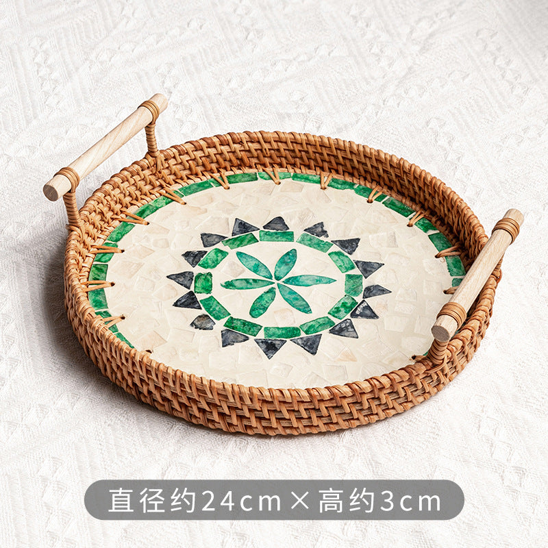 Rattan & Shell Inlay Serving Tray