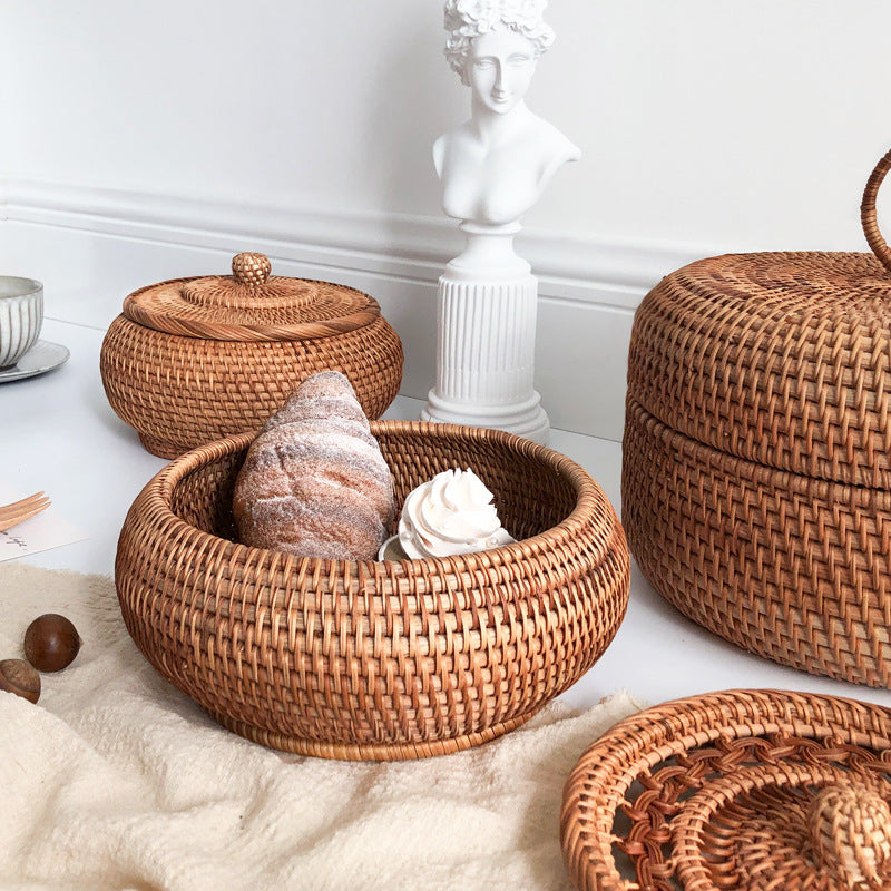 Handwoven Rattan Storage Box with Lid