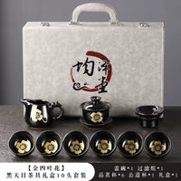 Black Tenmoku Gold Leaf Tea Set
