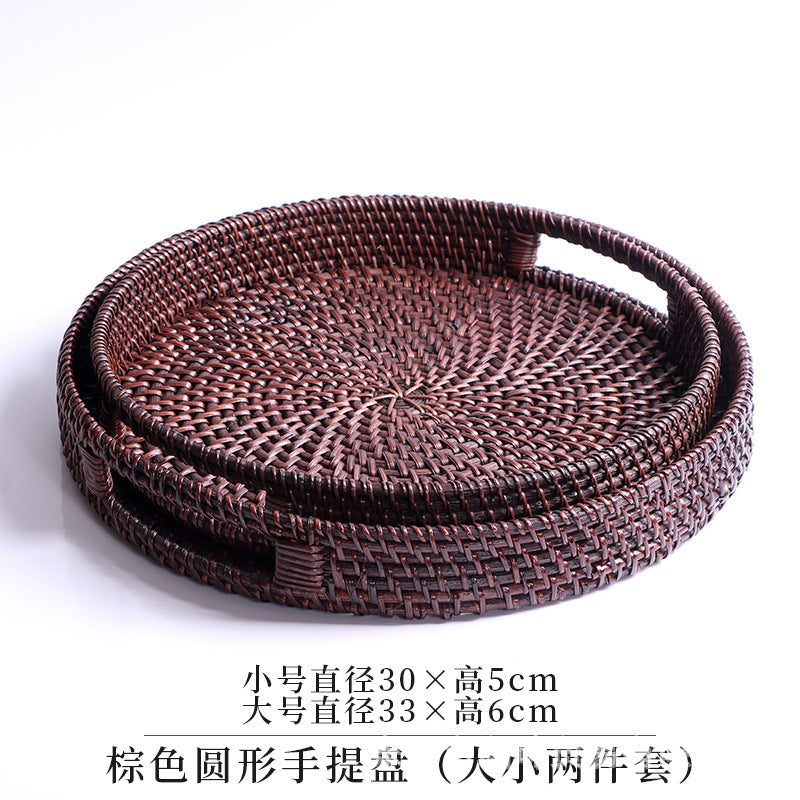 Round Rattan Tray with Handles