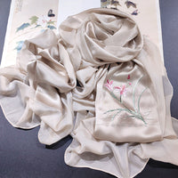 Hand-Embroidered Silk Chiffon Long Scarf