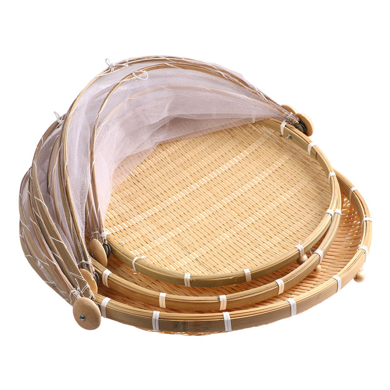 Bamboo Drying Basket with Mesh Cover
