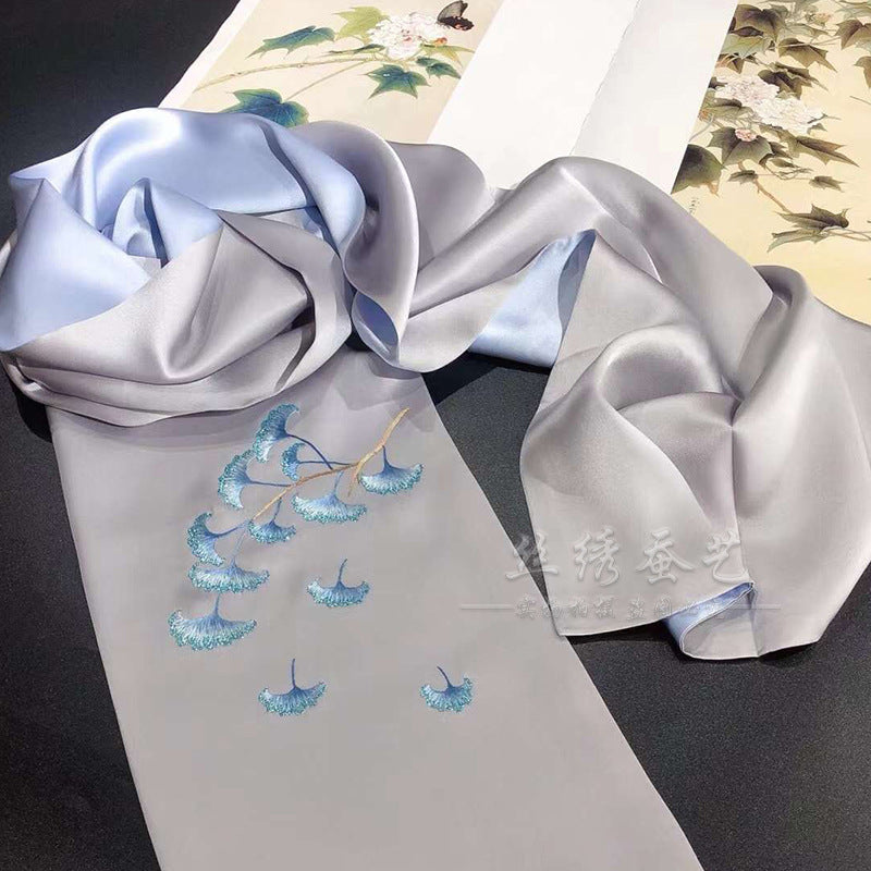Su Embroidery Ginkgo Double-Sided Silk Shawl