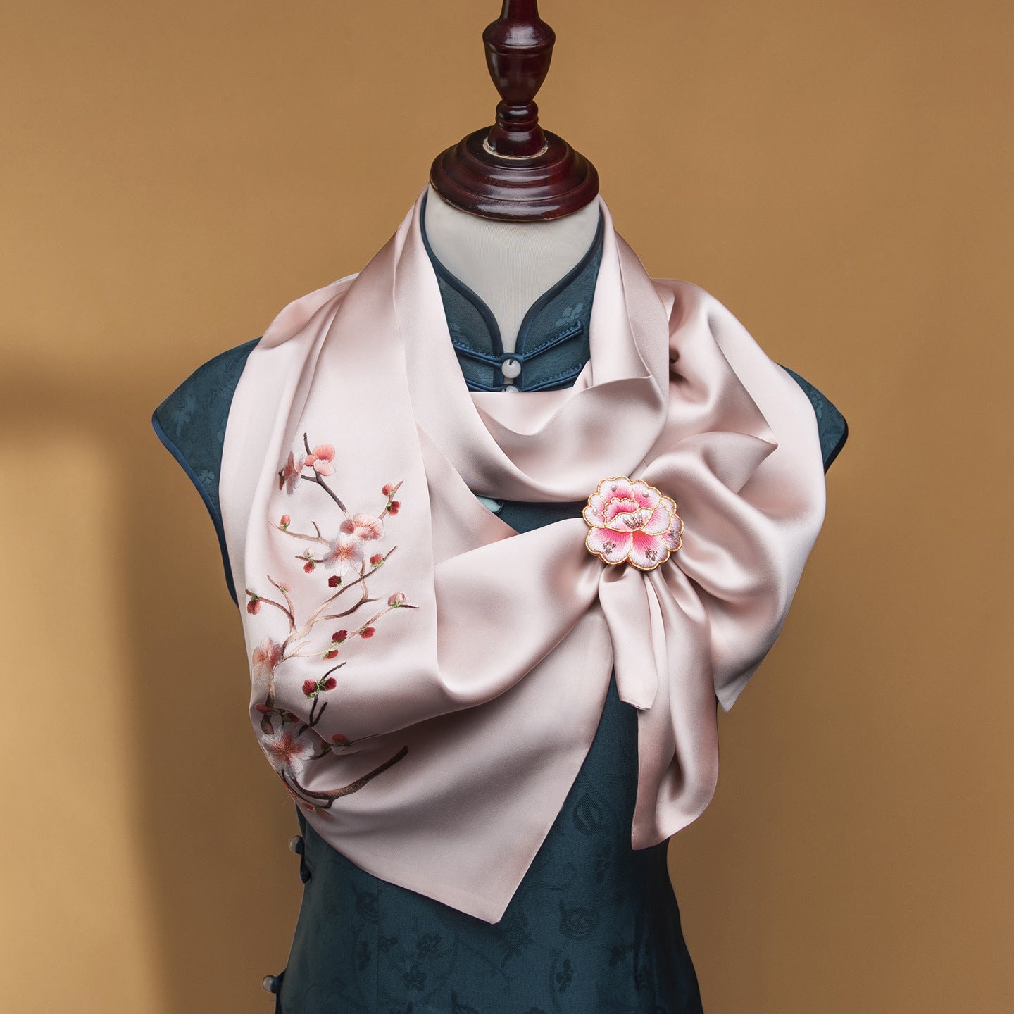 Five Plum Blossoms Silk Scarf and Ring Set