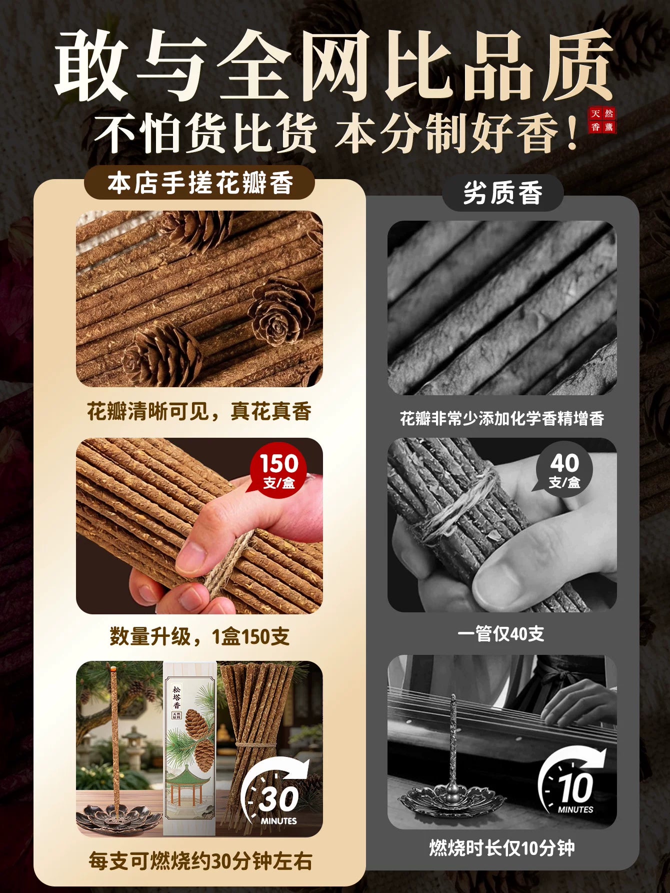 松塔香线香手搓天然花瓣香家用持久留香净味卧室书房香薰阿根廷香