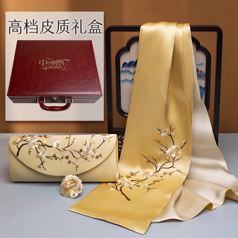 Su Embroidery Silk Scarf, Clutch and Ring Set