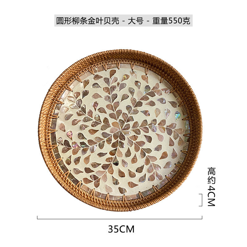 Rattan & Shell Inlay Round Tray