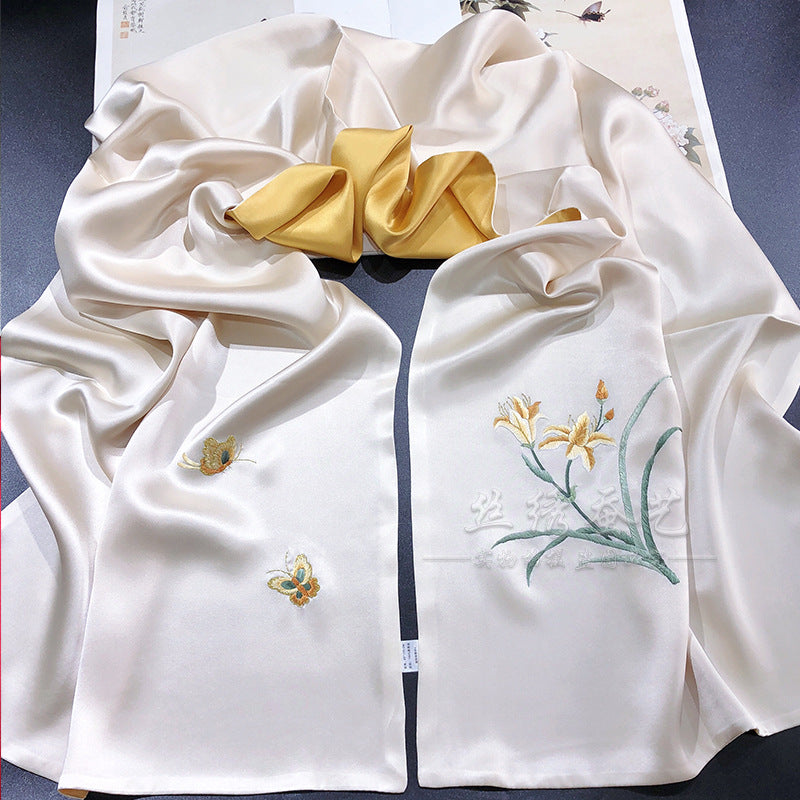 Daylily Su Embroidered Silk Scarf, 175cm