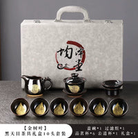 Black Tenmoku Gold Leaf Tea Set