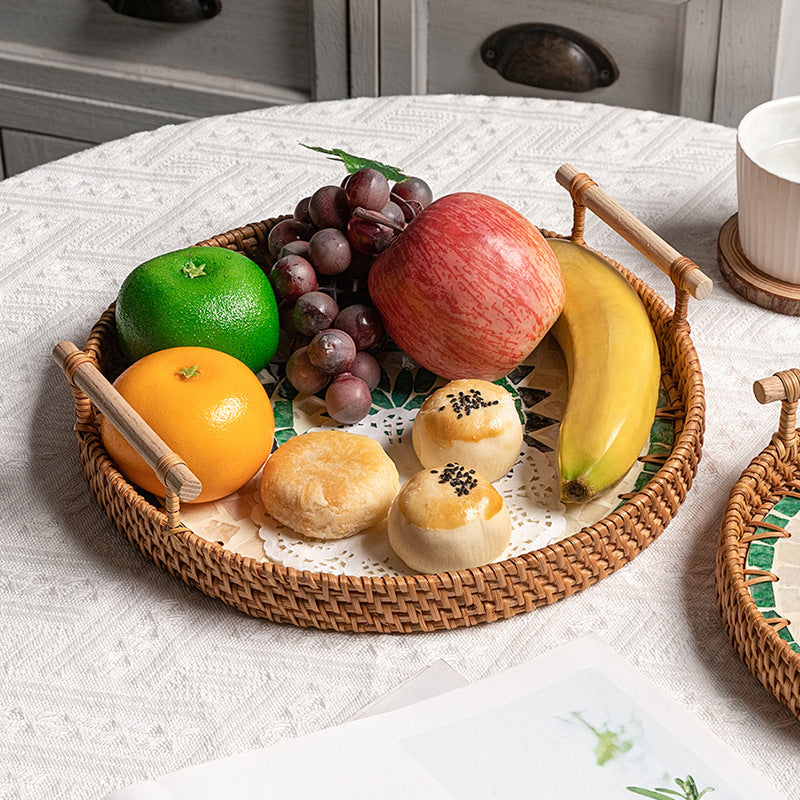 Rattan & Shell Round Tray