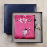 Magpie and Plum Silk Scarf with Brooch