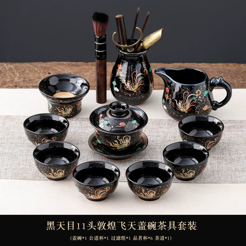 Black Tenmoku Apsara Tea Set