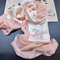 Hand-Embroidered Silk Chiffon Long Scarf
