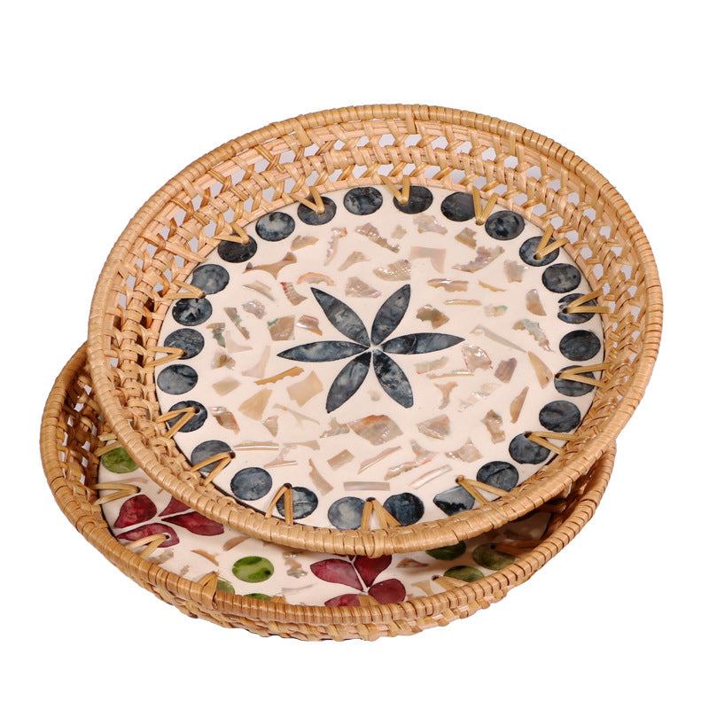 Openwork Rattan & Shell Tray