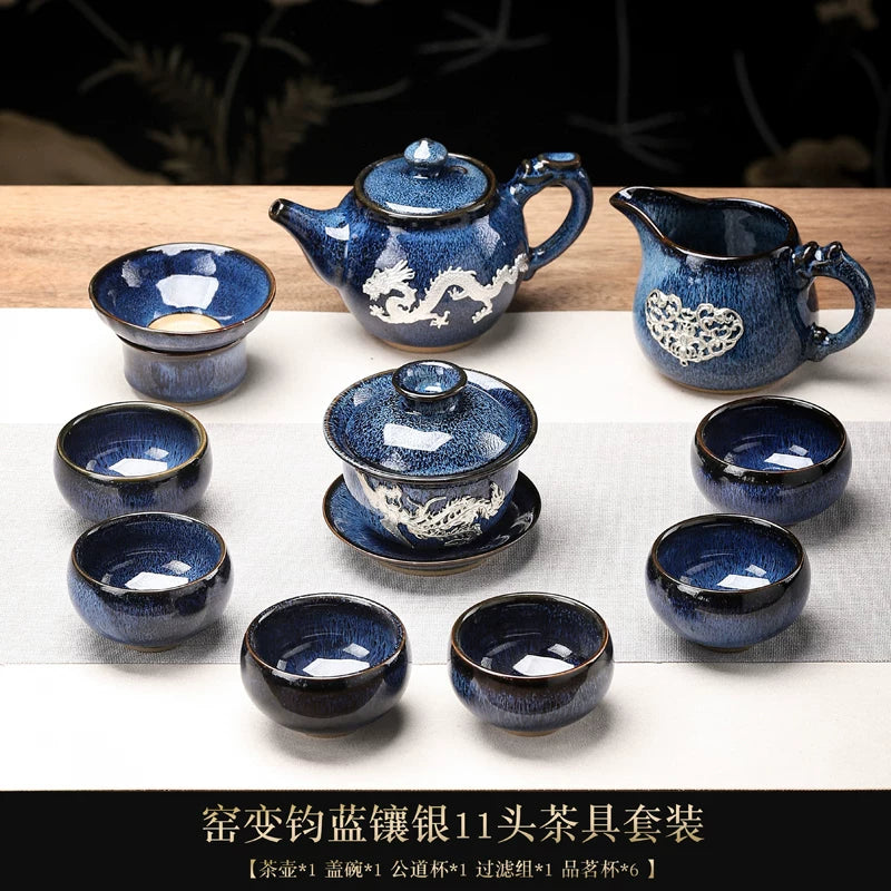 Tin-Inlaid Traditional Chinese Tea Set