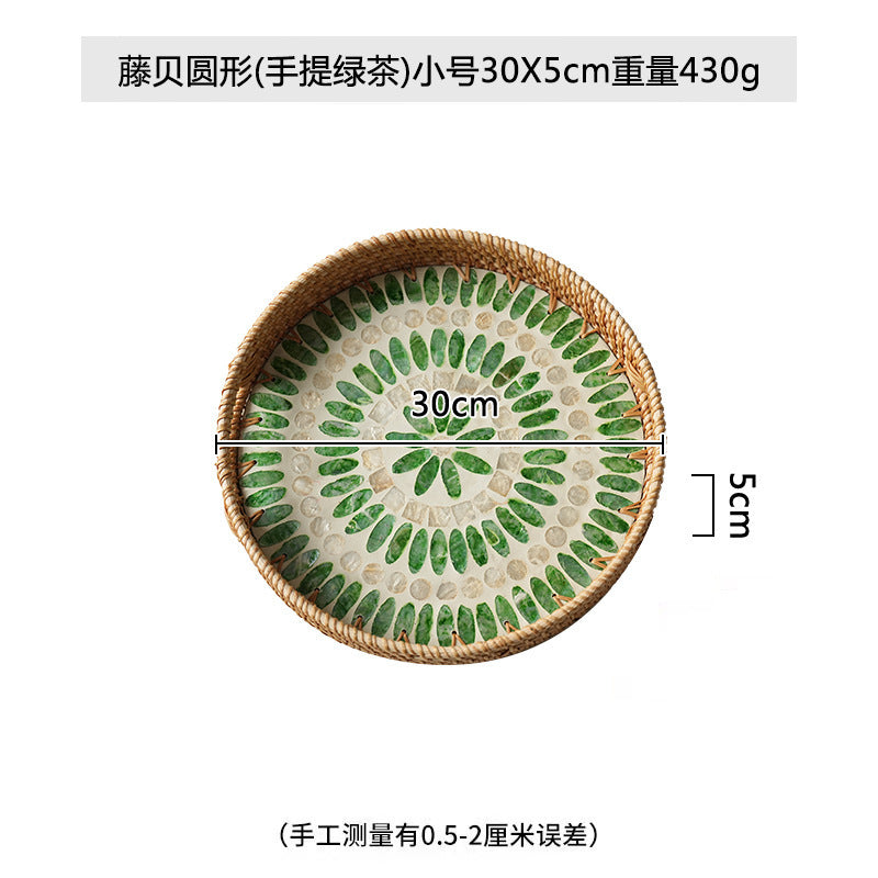 Rattan & Shell Inlay Round Tray
