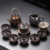 Kiln-Change Jian Ware Loop-Handle Tea Set