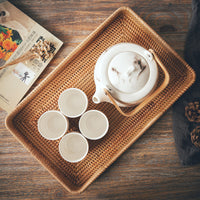 Handwoven Rattan Serving Tray with Handles