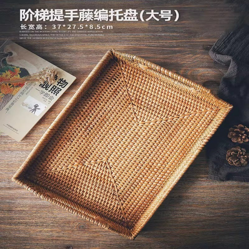 Handwoven Rattan Serving Tray with Handles