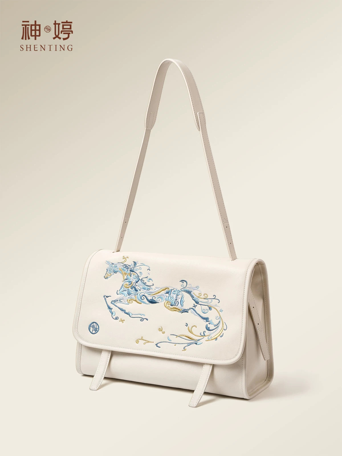 Embroidered Leather Messenger Bag